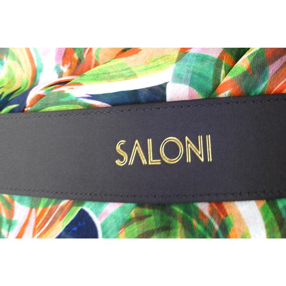 SALONI Raquel Silk Chiffon Belted Midi Dress Jade Palmier Saks 8 NWT $815 - Picture 12 of 15